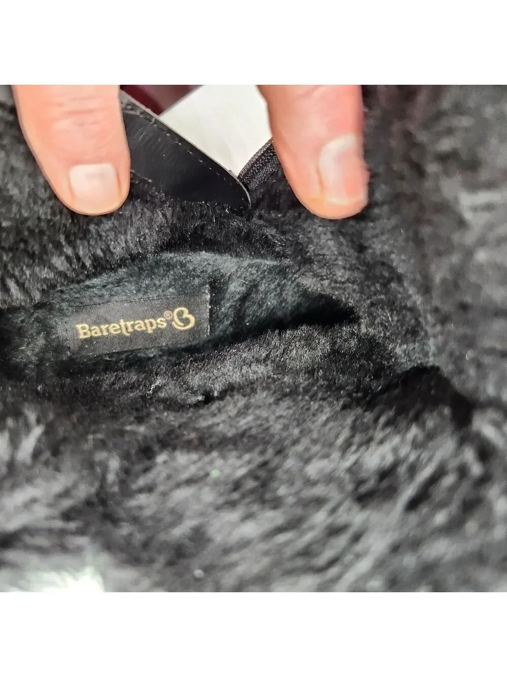 Baretraps Black Suede Ankle Boots with Faux Fur Trim Side Zip Sz 8M